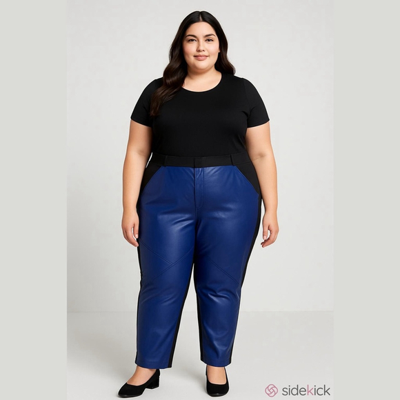 Styled By Joe Zee Pants - Blue NIP Faux Leather In Front Black Ponte in Back Pull On Pant